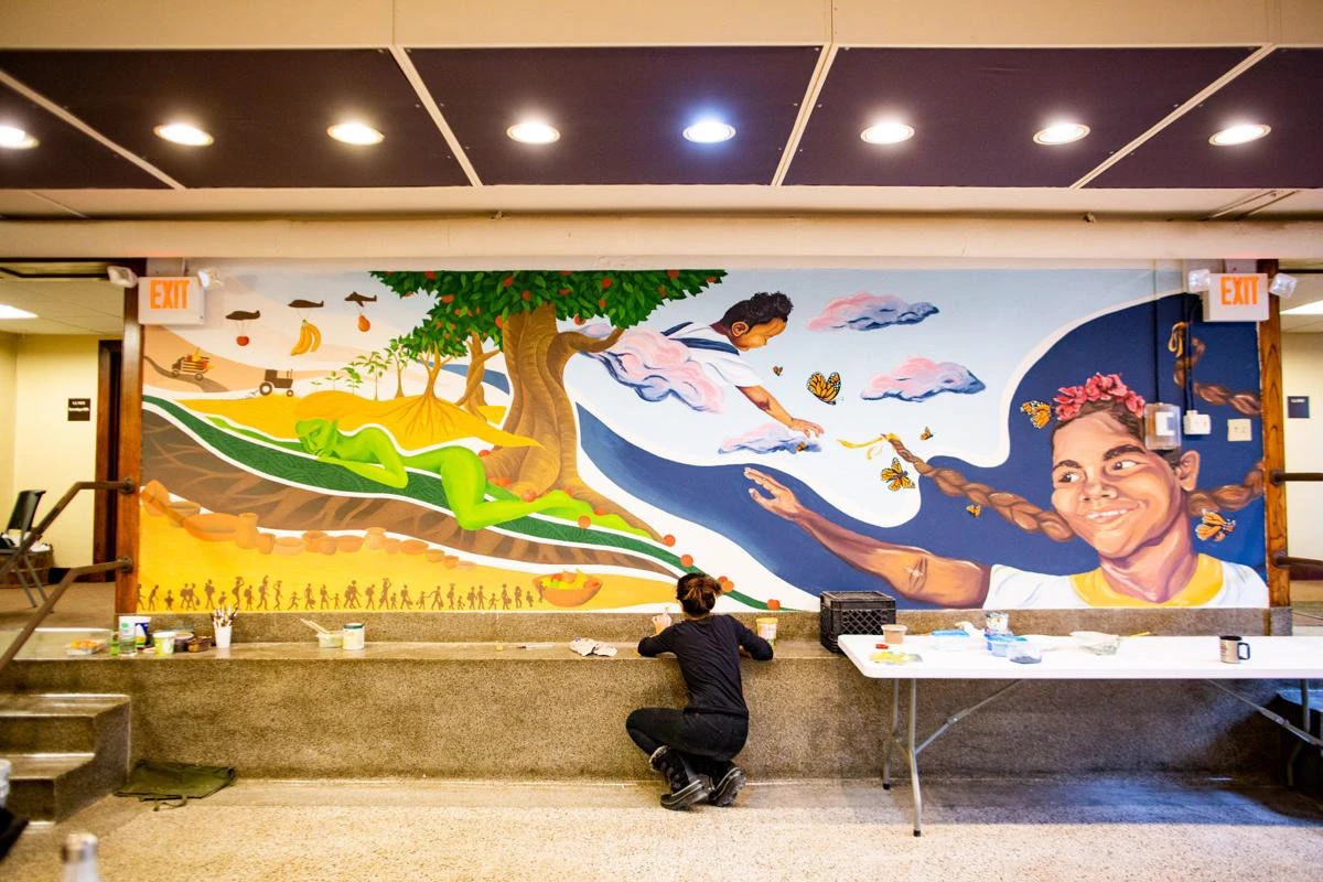 Wider view of the Pachamama mural panel.