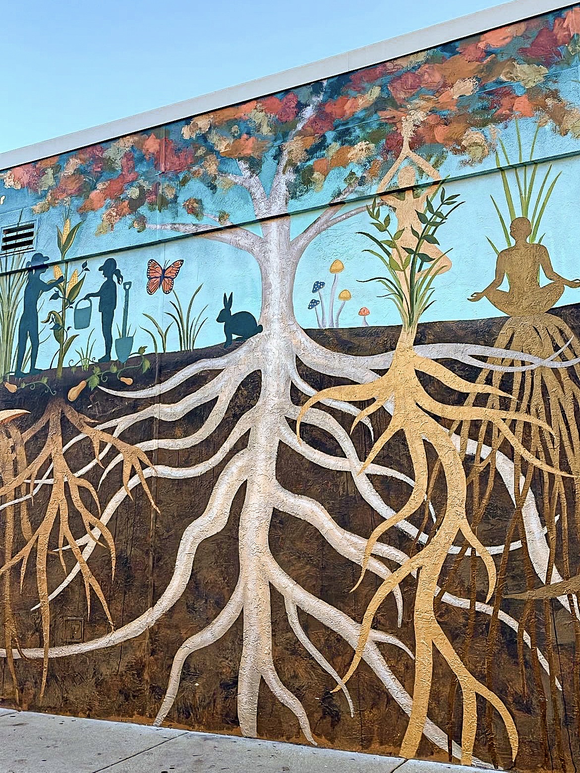 Roots mural in context on the Willy Street wall.